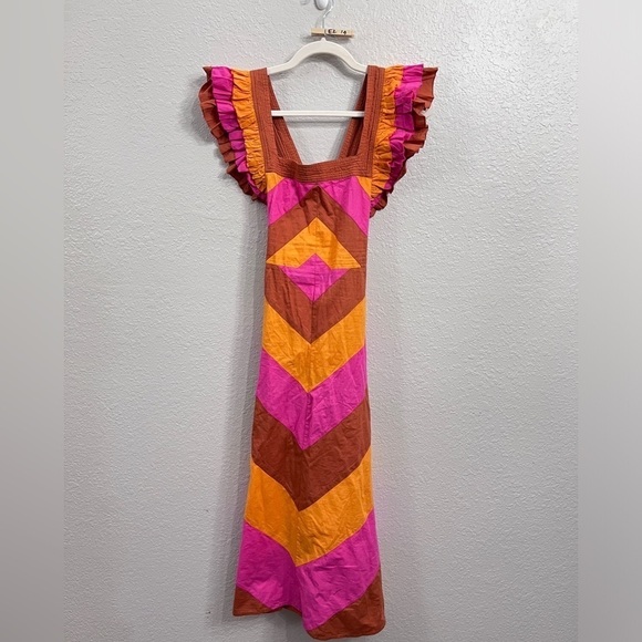 Anthropologie Love the Label Ruffled Colorblocked Midi Dress Size XS - Picture 3 of 14